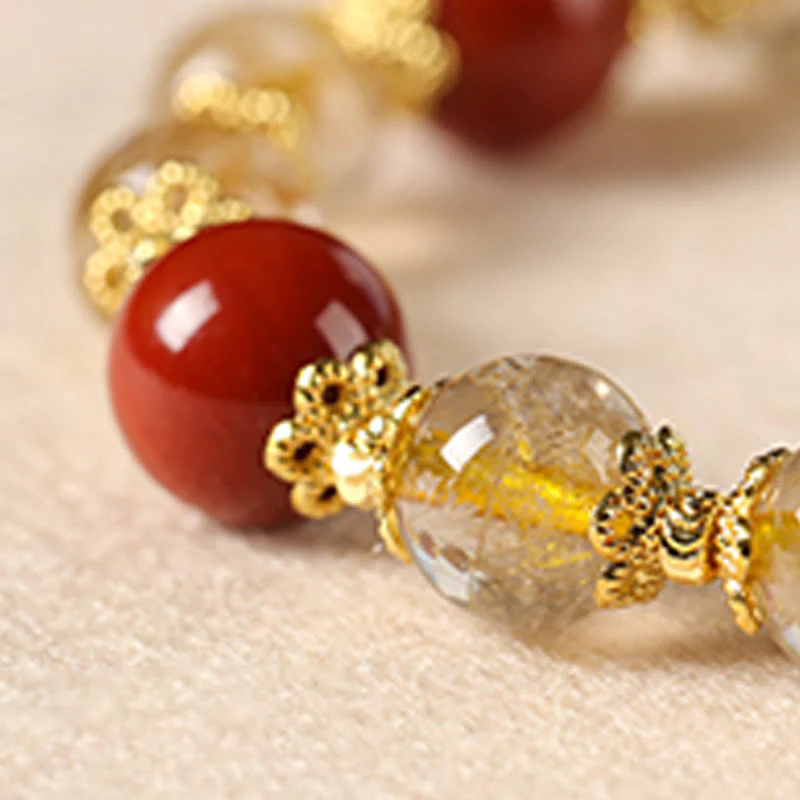 Bracciale della ricchezza con perle di occhio di tigre, quarzo rutilato dorato naturale Buddha Stones - Image 14