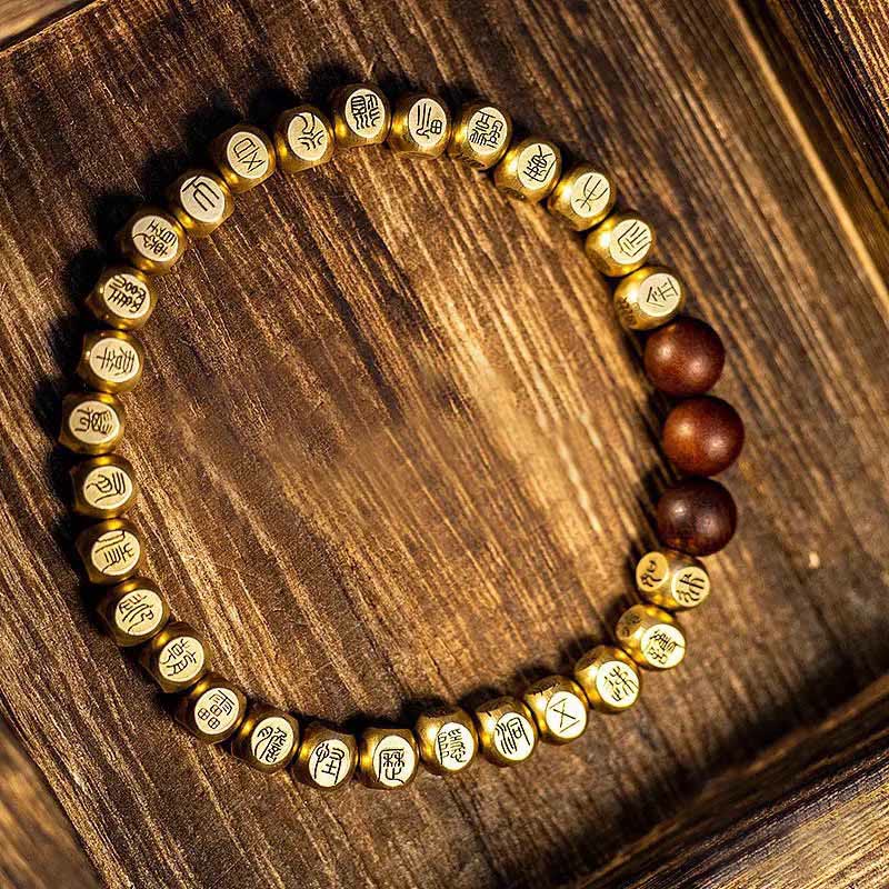 Bracciale della ricchezza con perline di legno di giuggiola colpite da fulmini, Buddha Stones , rame e ottone - Image 6