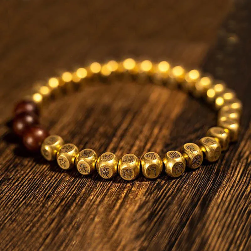 Bracciale della ricchezza con perline di legno di giuggiola colpite da fulmini, Buddha Stones , rame e ottone - Image 8