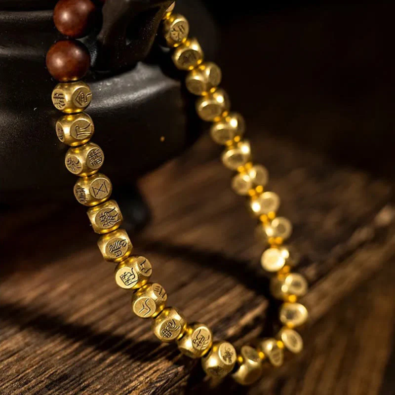 Bracciale della ricchezza con perline di legno di giuggiola colpite da fulmini, Buddha Stones , rame e ottone - Image 9