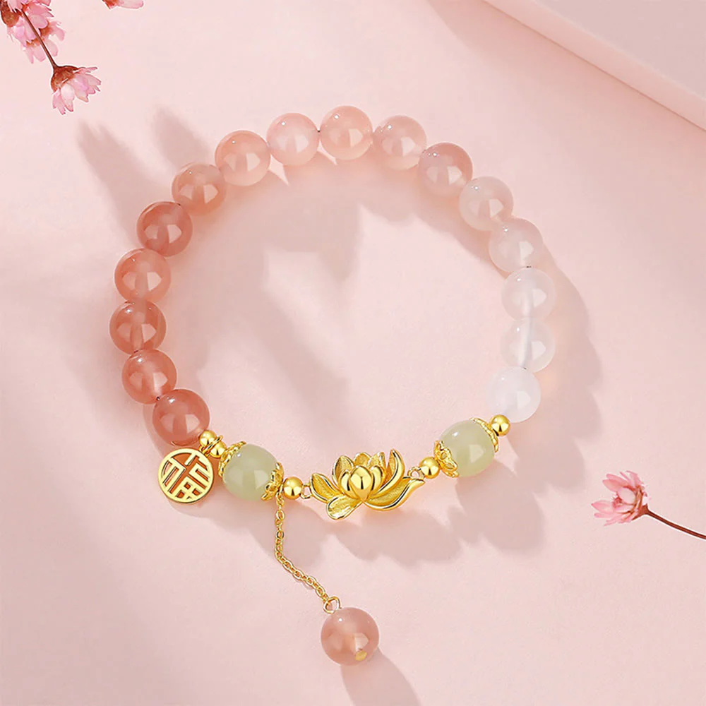Bracciale dell'illuminazione con carattere Fu di loto in giada Hetian, argento sterling 925, Buddha Stones - Image 2