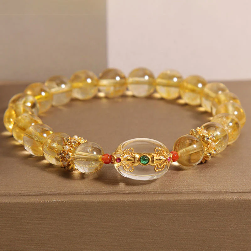 Bracciale di buon auspicio con perle di quarzo rutilato dorato naturale Buddha Stones - Image 2