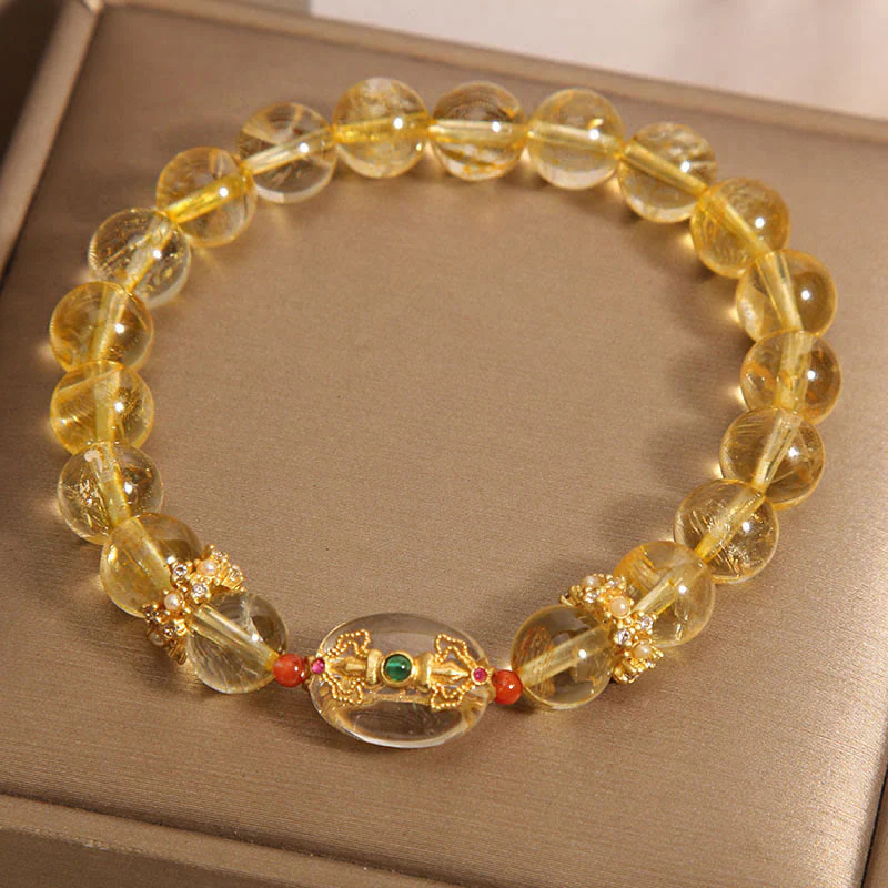 Bracciale di buon auspicio con perle di quarzo rutilato dorato naturale Buddha Stones - Image 3