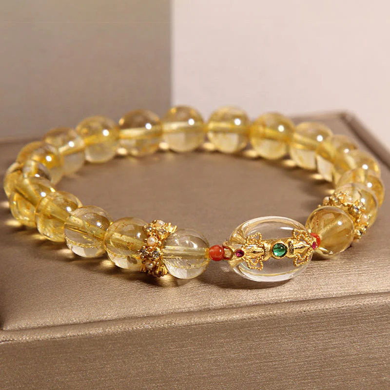Bracciale di buon auspicio con perle di quarzo rutilato dorato naturale Buddha Stones - Image 4