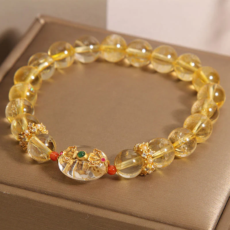 Bracciale di buon auspicio con perle di quarzo rutilato dorato naturale Buddha Stones - Image 5