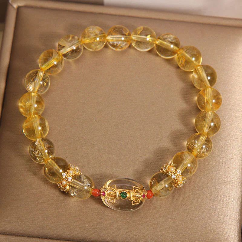 Bracciale di buon auspicio con perle di quarzo rutilato dorato naturale Buddha Stones - Image 7