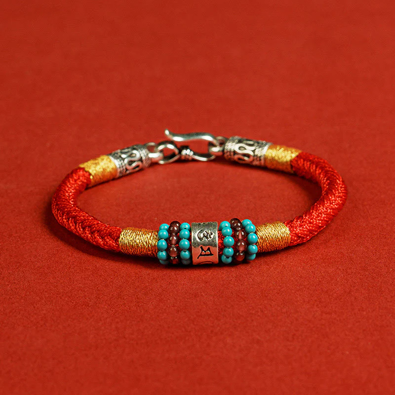 Bracciale di collegamento in argento sterling 925 con sei parole vere, corda rossa e corda nera Buddha Stones - Image 2