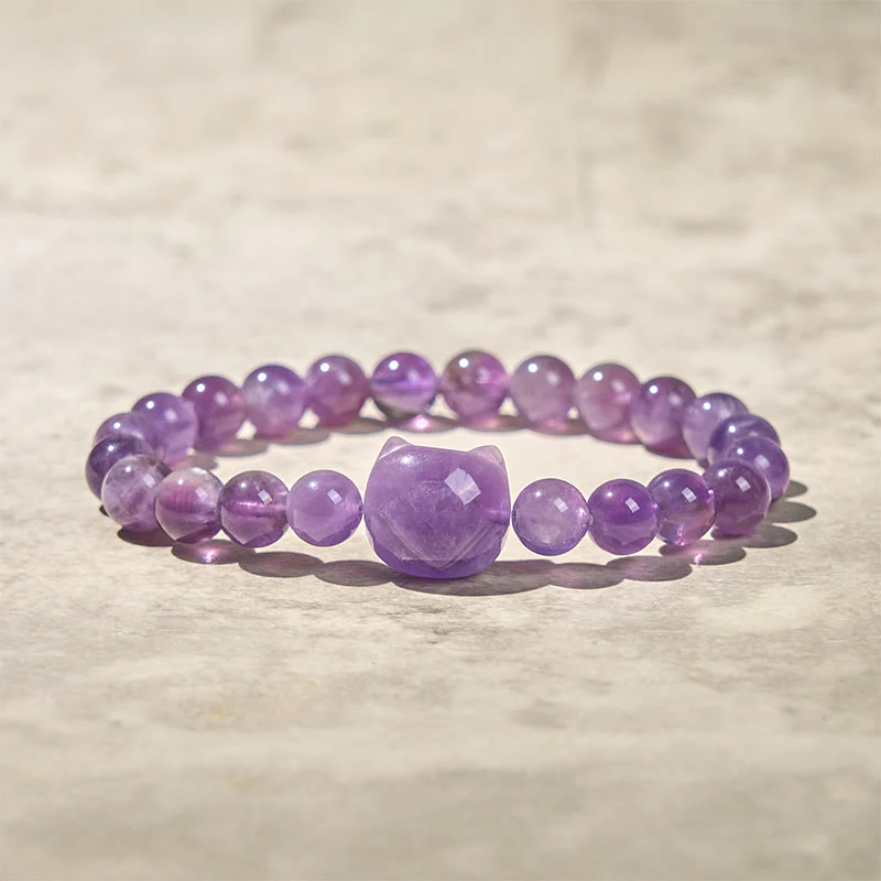 Bracciale di consapevolezza spirituale in ametista con faccia di gatto Buddha Stones - Image 5