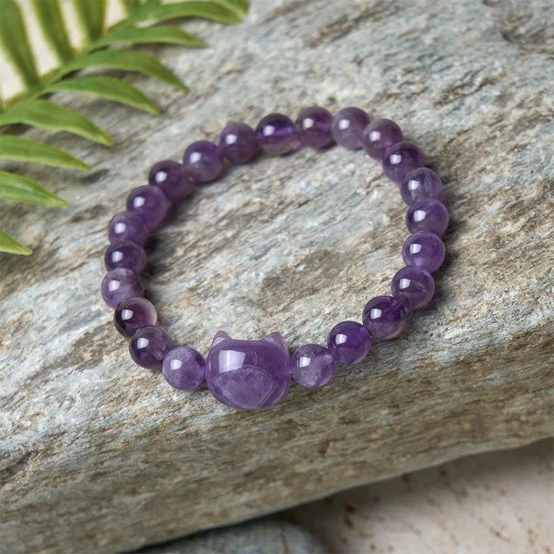 Bracciale di consapevolezza spirituale in ametista con faccia di gatto Buddha Stones - Image 6