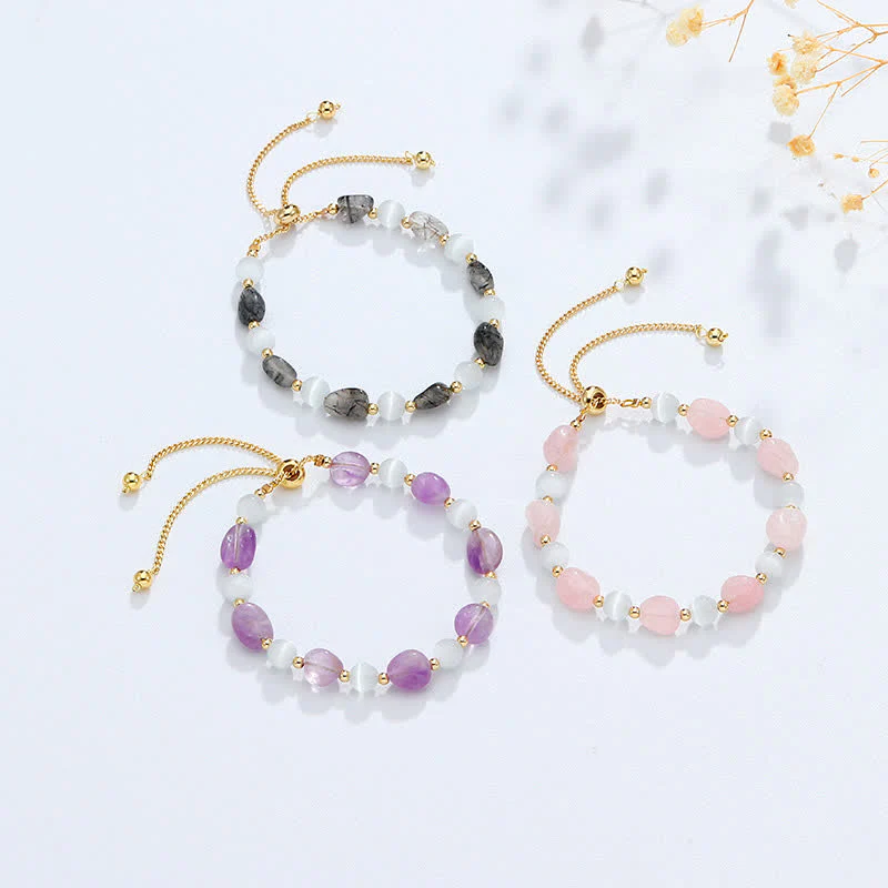 Bracciale di consapevolezza spirituale in quarzo rutilato nero e cristallo rosa ametista - Image 2
