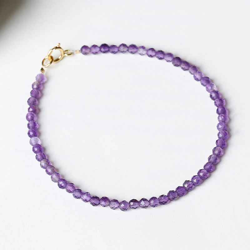 Bracciale di consapevolezza spirituale in rame placcato oro 14k con perline ultrasottili in ametista naturale da 3 mm Buddha Stones - Image 2