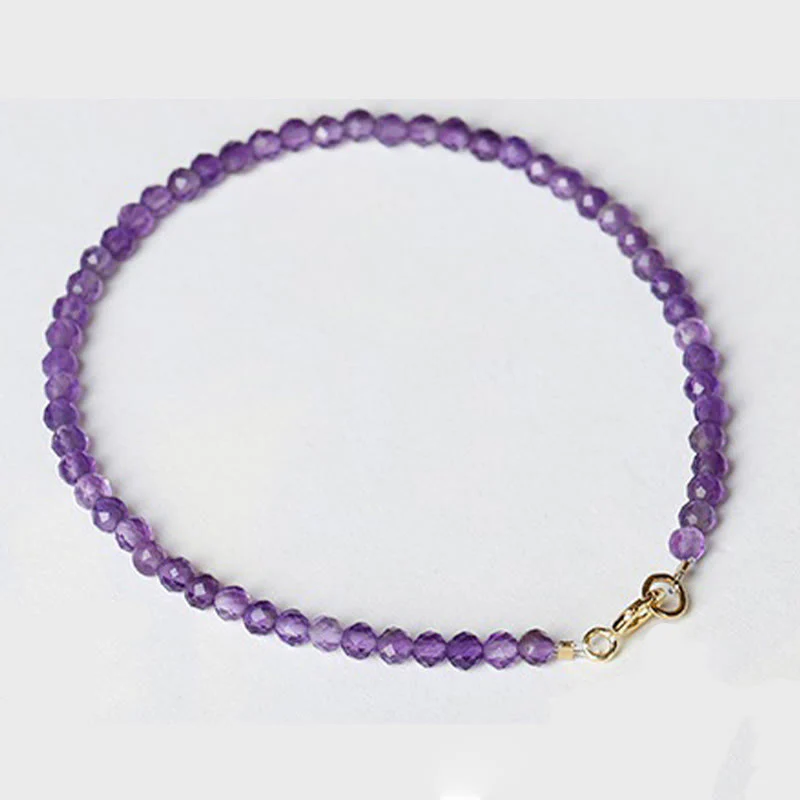 Bracciale di consapevolezza spirituale in rame placcato oro 14k con perline ultrasottili in ametista naturale da 3 mm Buddha Stones - Image 3