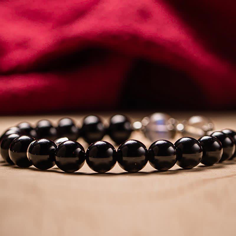 Bracciale di coppia in argento sterling 925 con pietra di luna e ossidiana - Image 13