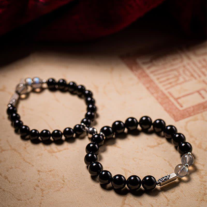 Bracciale di coppia in argento sterling 925 con pietra di luna e ossidiana - Image 14
