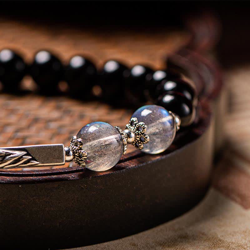 Bracciale di coppia in argento sterling 925 con pietra di luna e ossidiana - Image 16