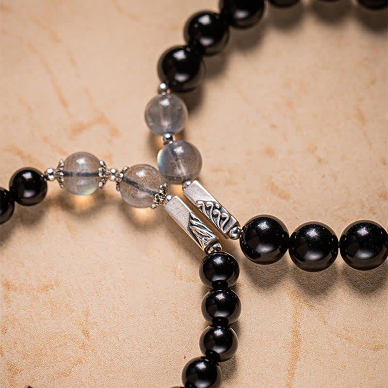 Bracciale di coppia in argento sterling 925 con pietra di luna e ossidiana - Image 17