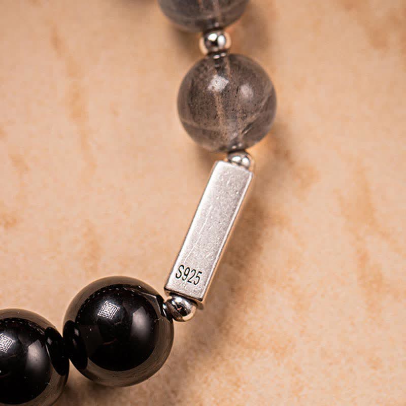 Bracciale di coppia in argento sterling 925 con pietra di luna e ossidiana - Image 18