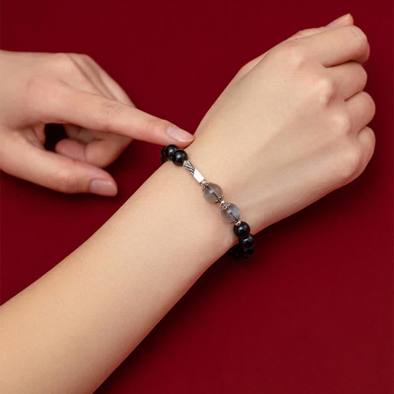 Bracciale di coppia in argento sterling 925 con pietra di luna e ossidiana - Image 3