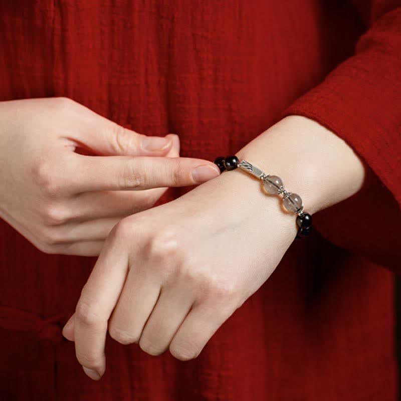 Bracciale di coppia in argento sterling 925 con pietra di luna e ossidiana - Image 4