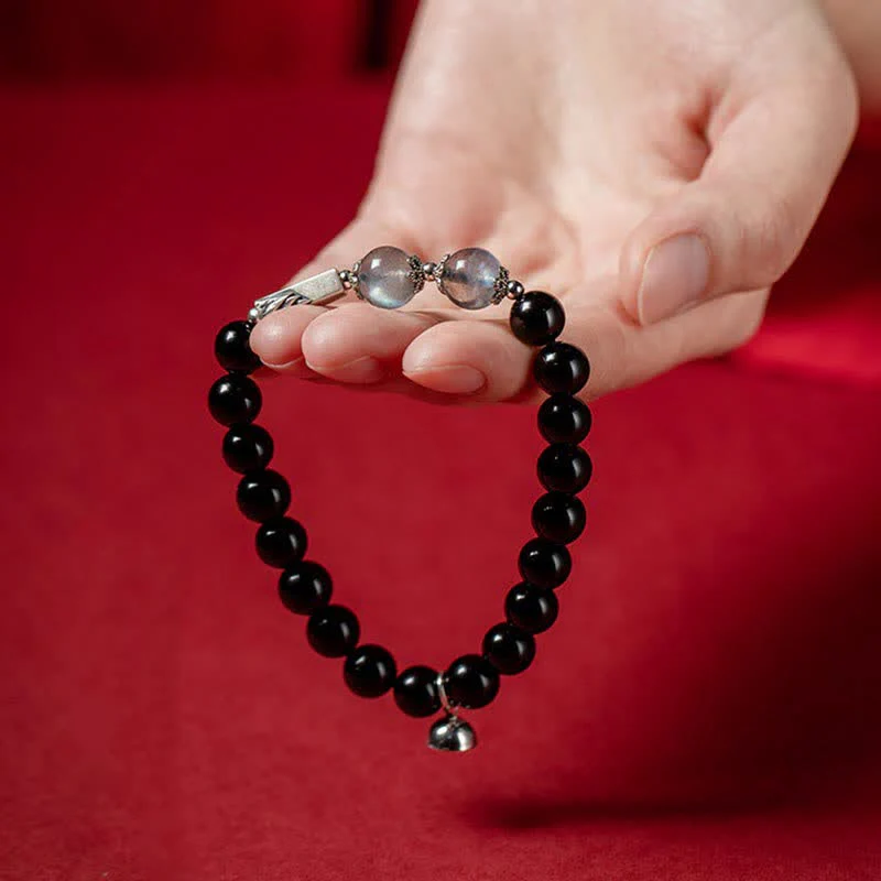 Bracciale di coppia in argento sterling 925 con pietra di luna e ossidiana - Image 5