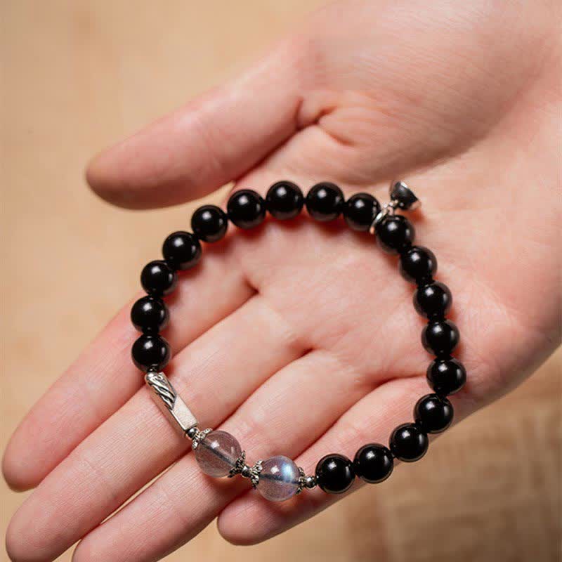 Bracciale di coppia in argento sterling 925 con pietra di luna e ossidiana - Image 7