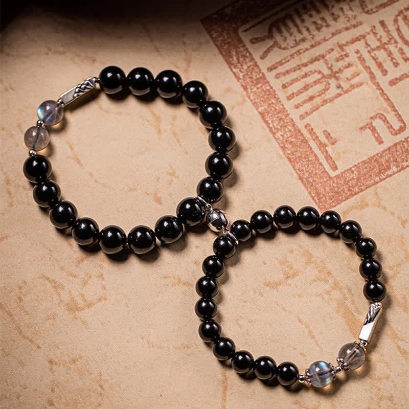 Bracciale di coppia in argento sterling 925 con pietra di luna e ossidiana - Image 8