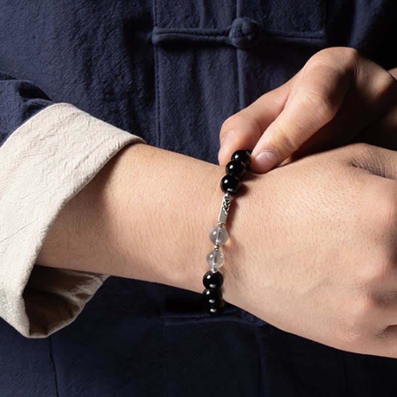 Bracciale di coppia in argento sterling 925 con pietra di luna e ossidiana - Image 9