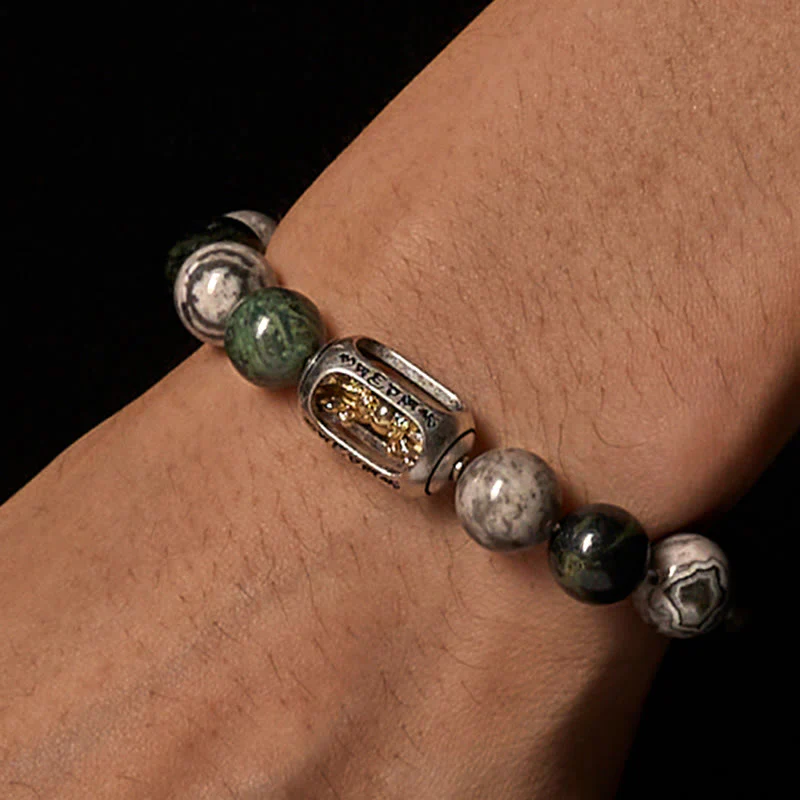 Bracciale di guarigione Buddha senza forma Buddha Stones Buddha, diaspro grigio naturale, diaspro Kambamba, Om Mani Padme Hum - Image 3
