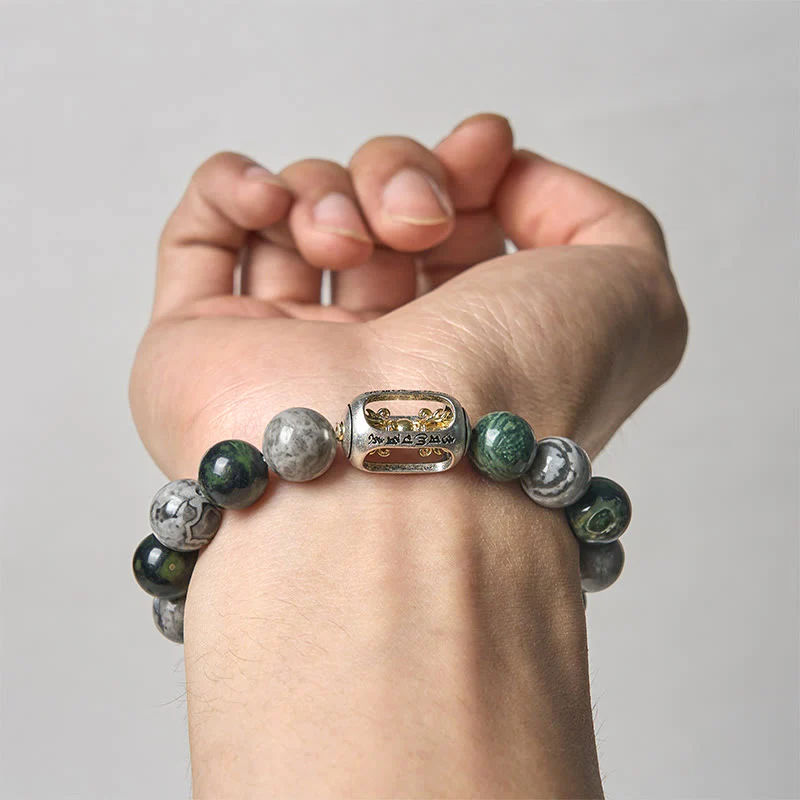 Bracciale di guarigione Buddha senza forma Buddha Stones Buddha, diaspro grigio naturale, diaspro Kambamba, Om Mani Padme Hum - Image 4