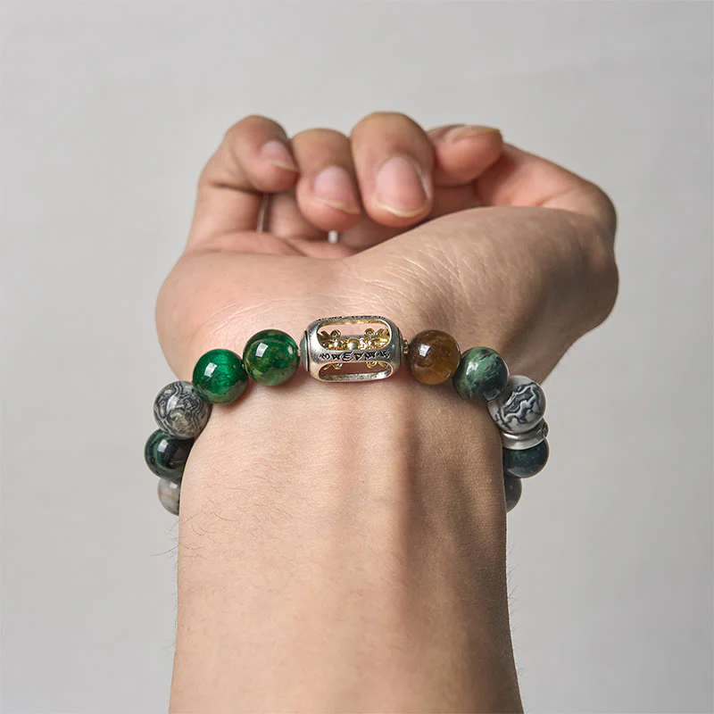 Bracciale di protezione Buddha Stones, diaspro grigio naturale, diaspro Kambamba, occhio di tigre, Om Mani Padme Hum - Image 4