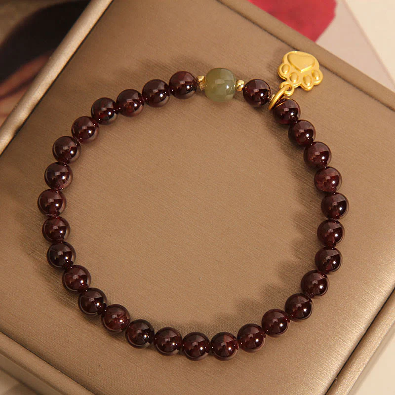 Bracciale di purificazione con perle di giada Hetian, granato, Buddha Stones zampa di gatto - Image 2