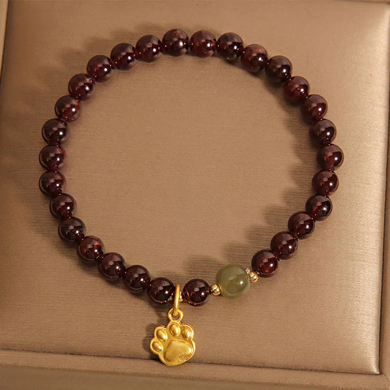 Bracciale di purificazione con perle di giada Hetian, granato, Buddha Stones zampa di gatto - Image 4
