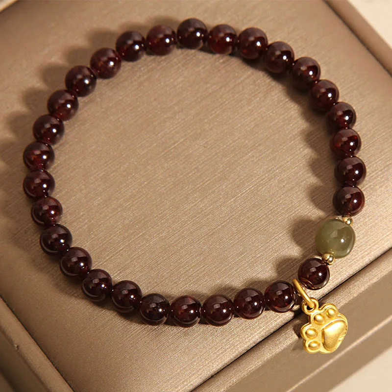 Bracciale di purificazione con perle di giada Hetian, granato, Buddha Stones zampa di gatto - Image 5