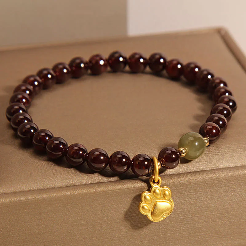 Bracciale di purificazione con perle di giada Hetian, granato, Buddha Stones zampa di gatto - Image 7