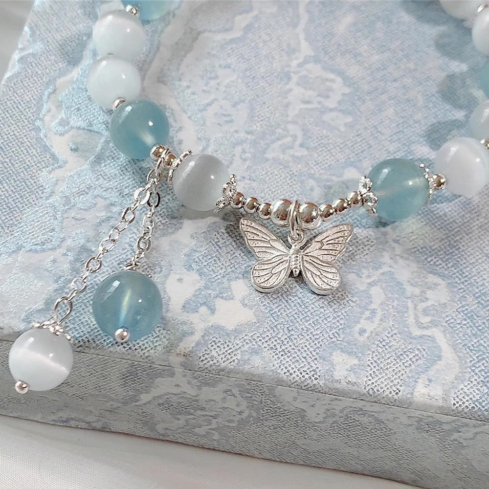 Bracciale di supporto con ciondolo a farfalla in acquamarina con occhio di gatto Buddha Stones - Image 13