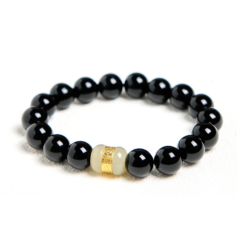 Bracciale di supporto in giada onice nera naturale Buddha Stones - Image 2