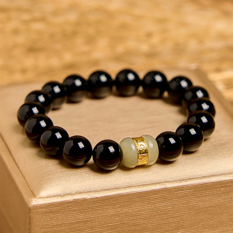 Bracciale di supporto in giada onice nera naturale Buddha Stones - Image 3