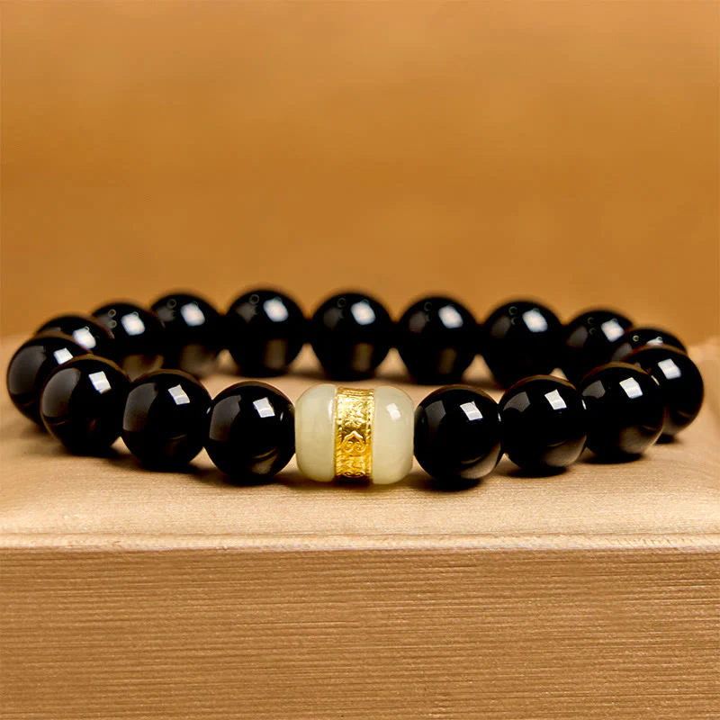 Bracciale di supporto in giada onice nera naturale Buddha Stones - Image 4