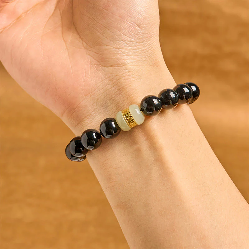 Bracciale di supporto in giada onice nera naturale Buddha Stones - Image 5