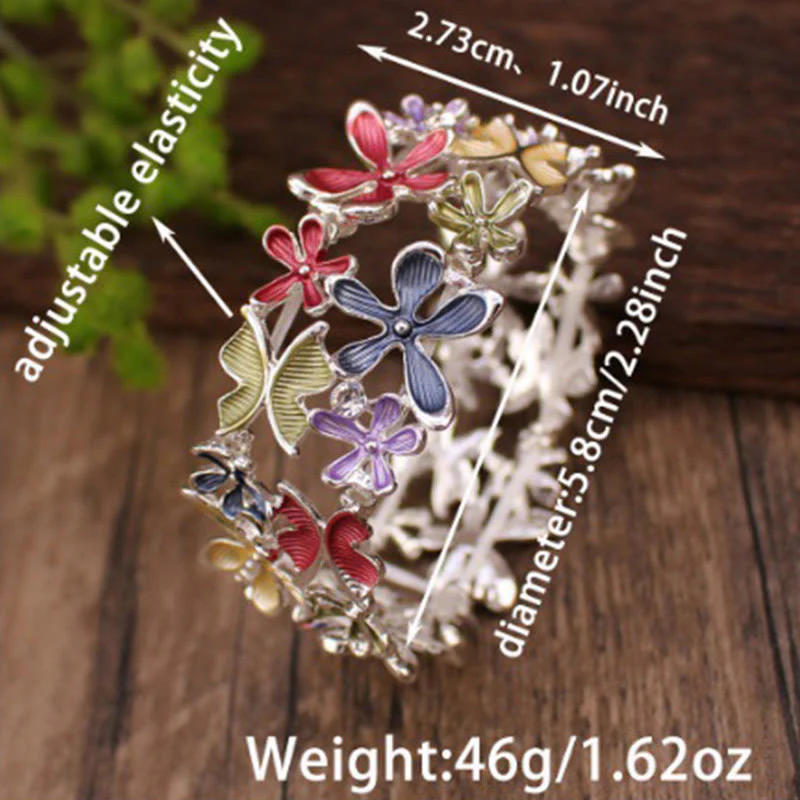 Bracciale elastico in lega con Buddha Stones, farfalle colorate e fiori - Image 6