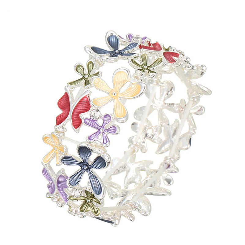 Bracciale elastico in lega con Buddha Stones, farfalle colorate e fiori - Image 7