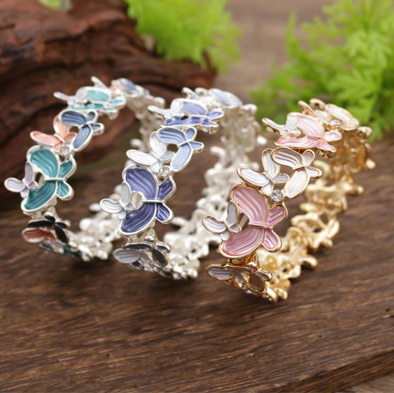 Bracciale elastico in lega con farfalla colorata Buddha Stones - Image 9