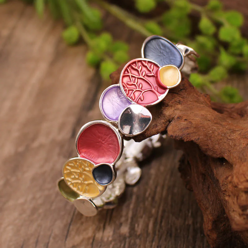 Bracciale elastico in lega di unità con motivo rotondo "L'albero della vita" Buddha Stones - Image 3