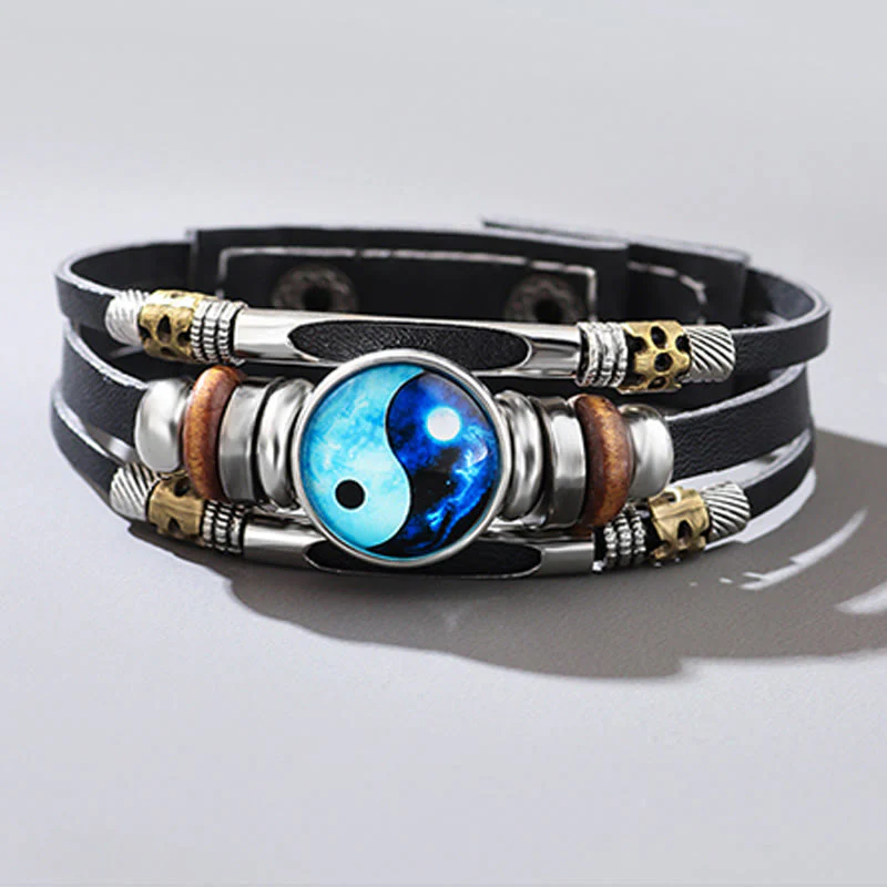 Bracciale equilibrio in pelle con Buddha Stones Yin Yang - Image 3