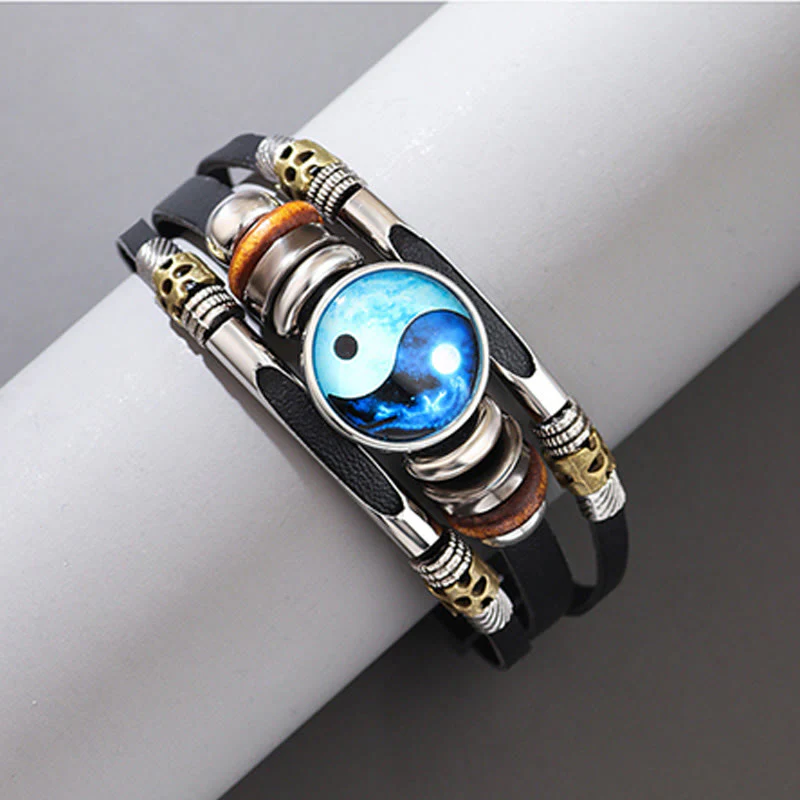 Bracciale equilibrio in pelle con Buddha Stones Yin Yang - Image 4