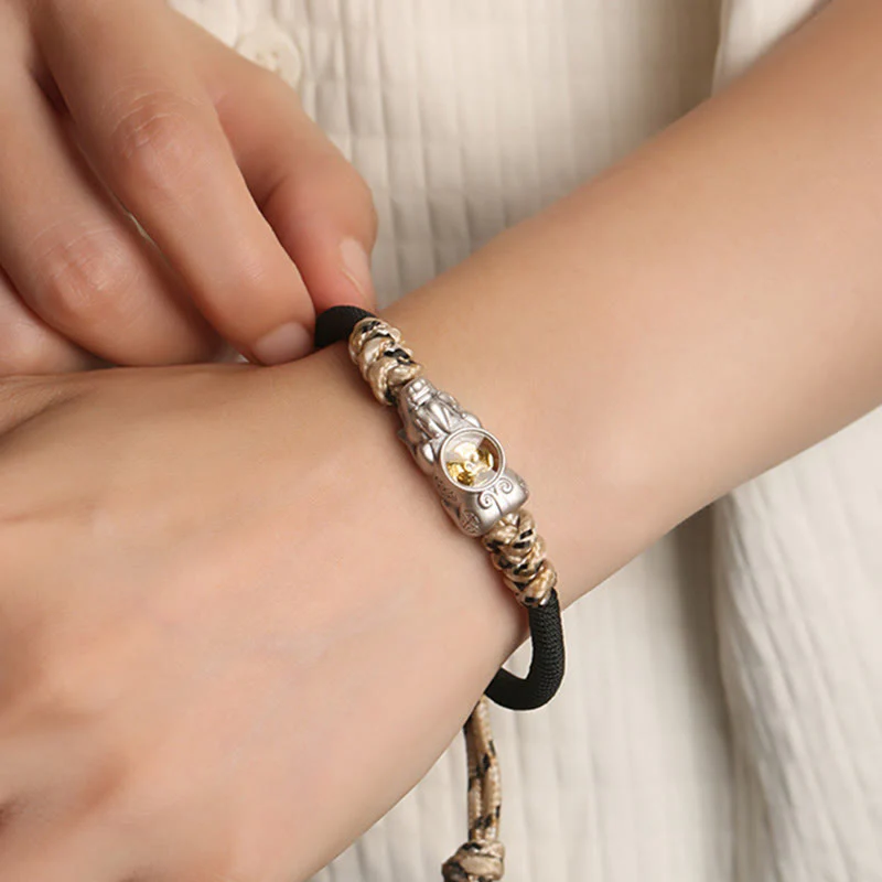 Bracciale in corda intrecciata a mano con Buddha Stones Pi Xiu, ricchezza e fortuna - Image 3