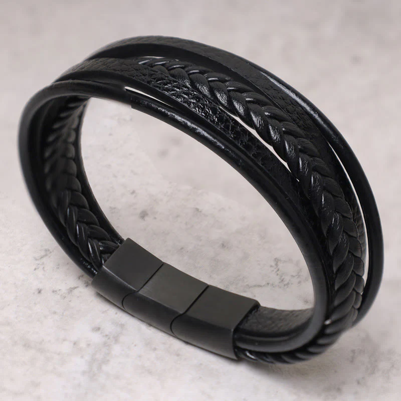 Bracciale in pelle con perline di onice nero e roccia lavica naturale Buddha Stones - Image 15