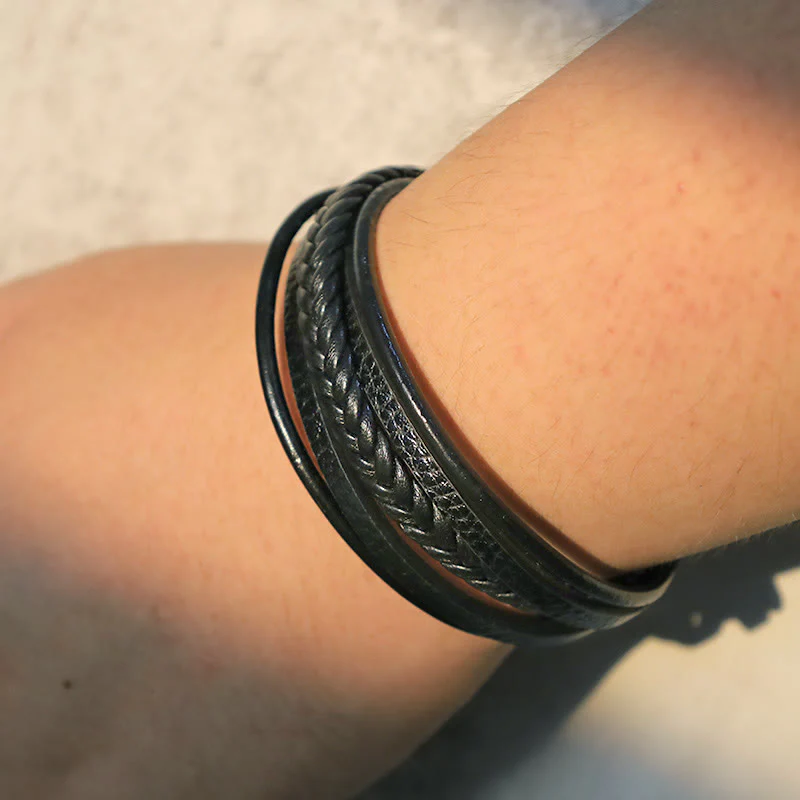 Bracciale in pelle con perline di onice nero e roccia lavica naturale Buddha Stones - Image 16