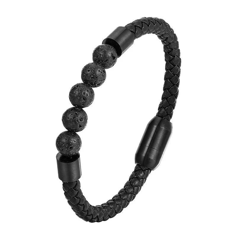 Bracciale in pelle stimolante in acciaio al titanio con occhio di tigre, pietra lavica smerigliata Buddha Stones - Image 6