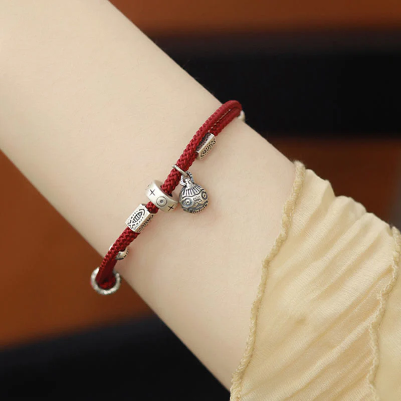 Bracciale intrecciato a mano Buddha Stones 925 Sterling Silver Gold con pesce Koi che ingoia la bestia - Image 4